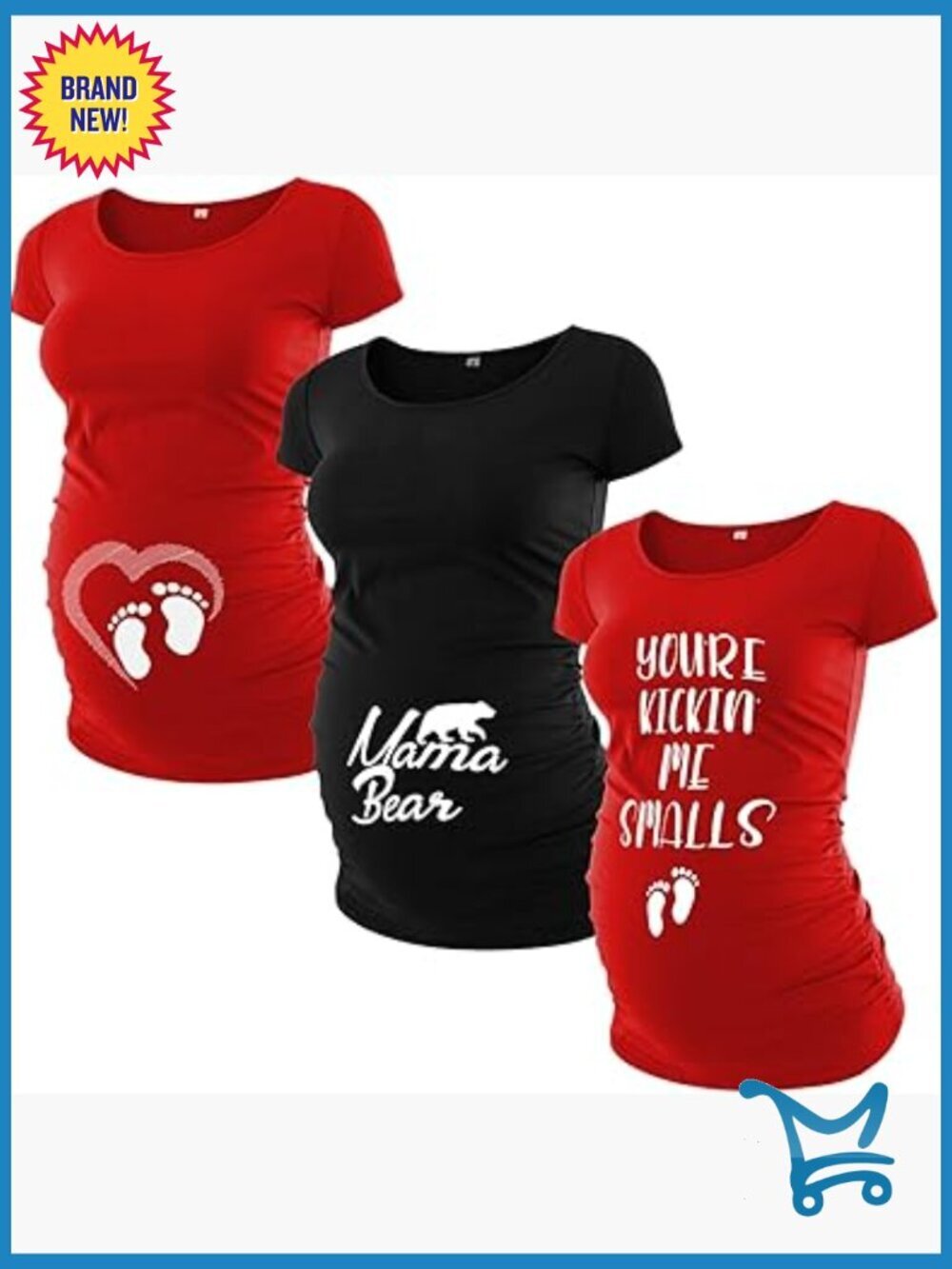 Pack of 3 Maternity T-Shirts - Side Ruched Graphic Pregnancy Tees